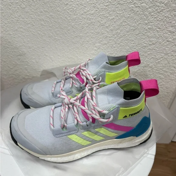 adidas Terrex Free Hiker Primeblue Hiking Shoes - Women's - Halo Blue / Hi-Res Yellow / Screaming Pink - 7.5
